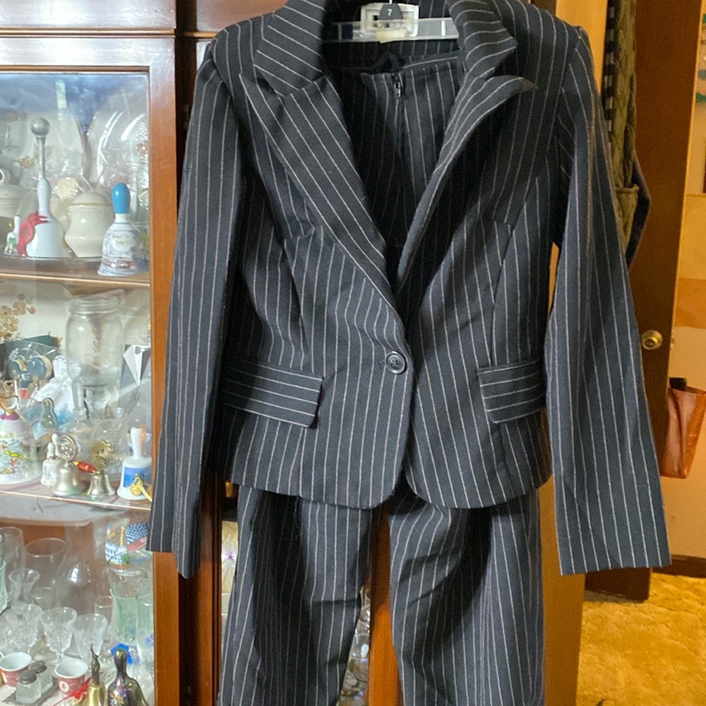 Black pinstripe pantsuit